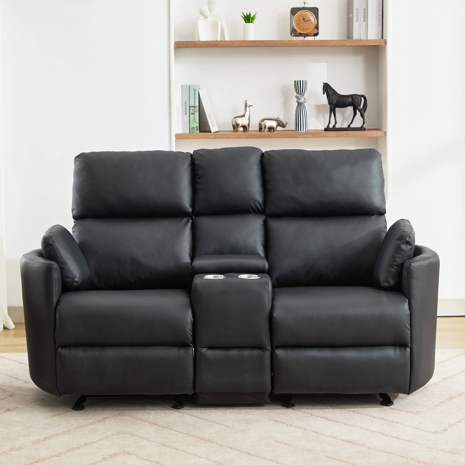 Hudson 2 Seat Rocker Recliner Sofa With Centre Console | Black