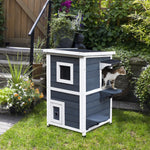 Wooden Cat House Condos Cat Cave 2 Floor Pet Shelter Outdoor Furniture