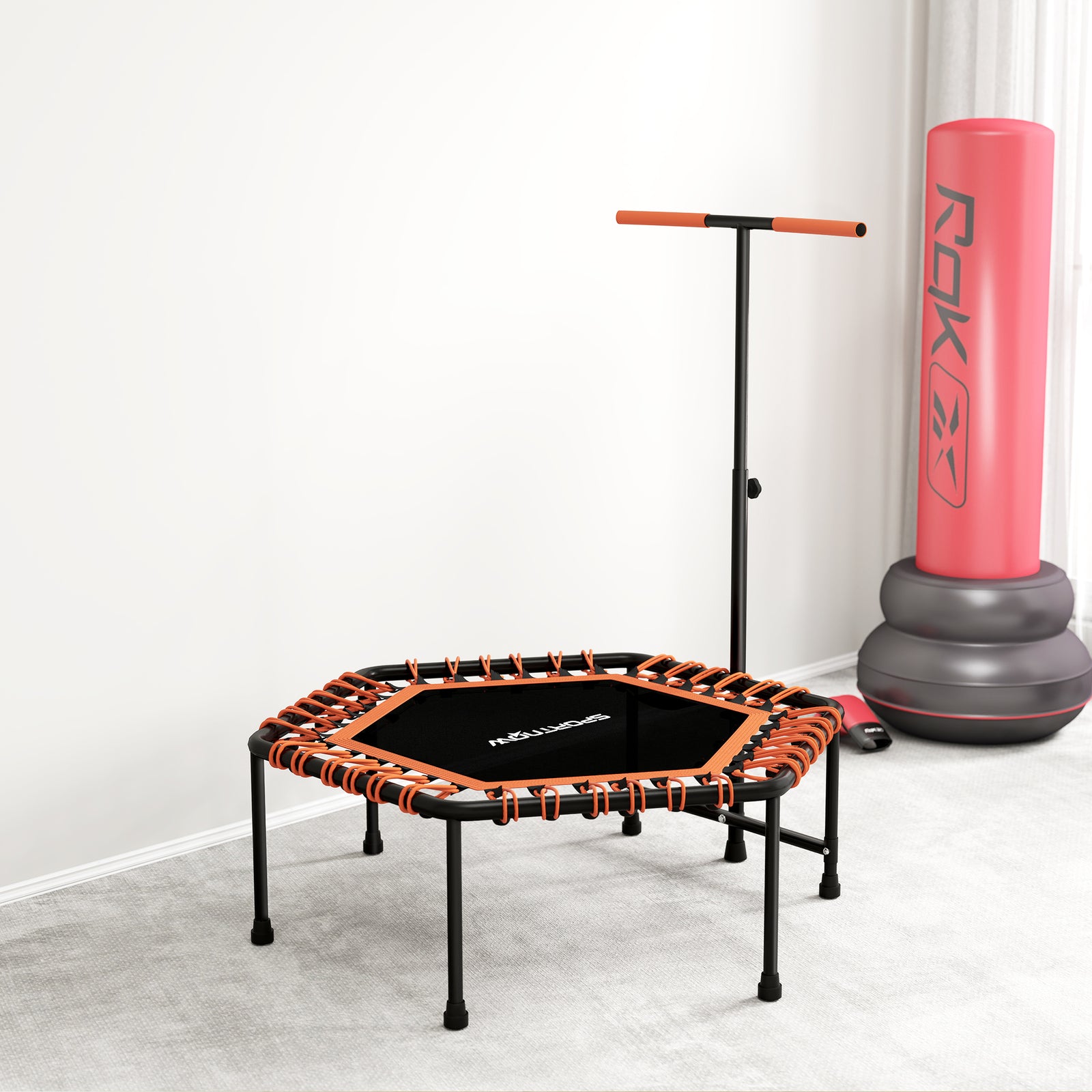 45" Fitness Trampoline With Adjustable Handle, Led Lights | Orange