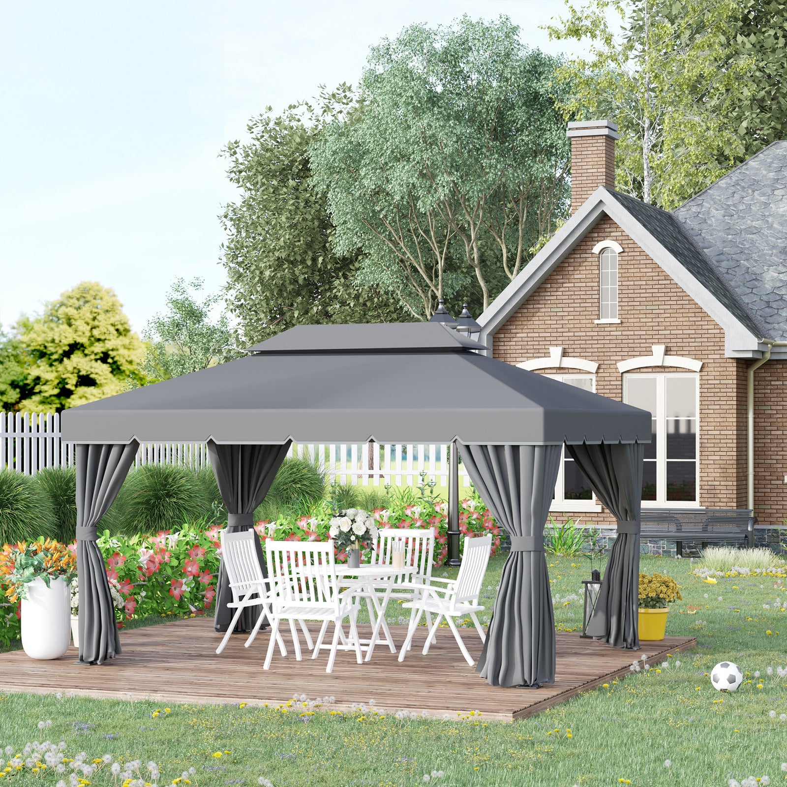 3 X 4m Aluminium Gazebo Marquee Canopy Pavilion Patio Garden | Dark Grey