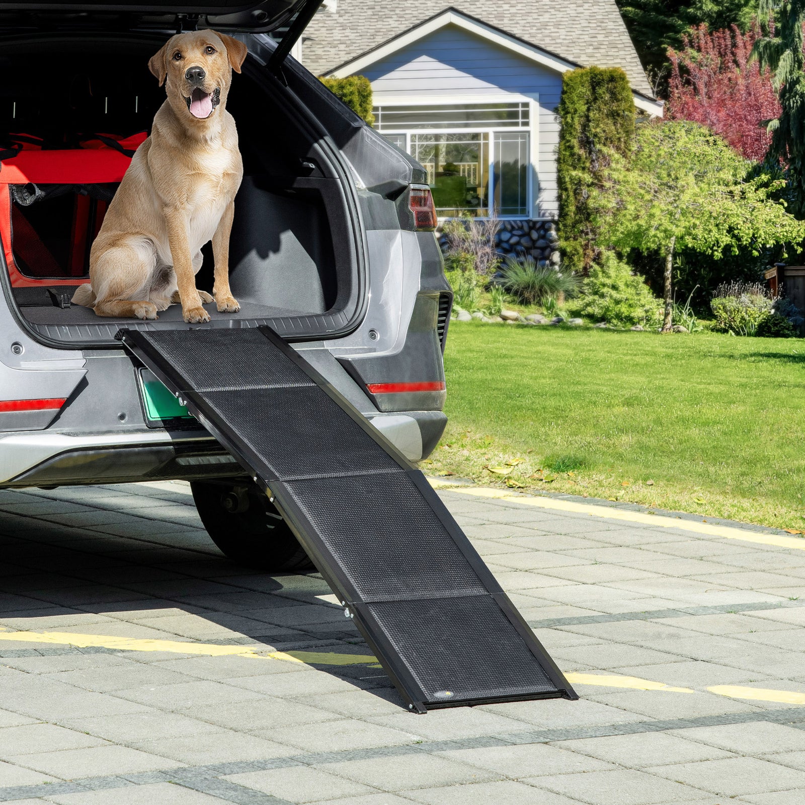 Pawhut Folding Dog Ramp For Xl Dogs W/ Non-slip Surface, Portable Car Pet Ramp