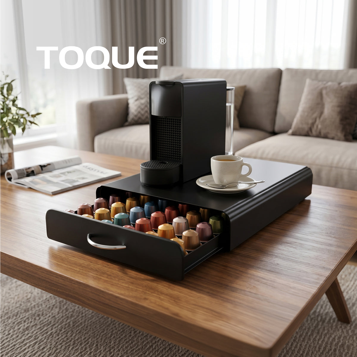 Toque Coffee Pod Holder Drawer For Nespresso Capsules 60 Pod Storage Stand Rack