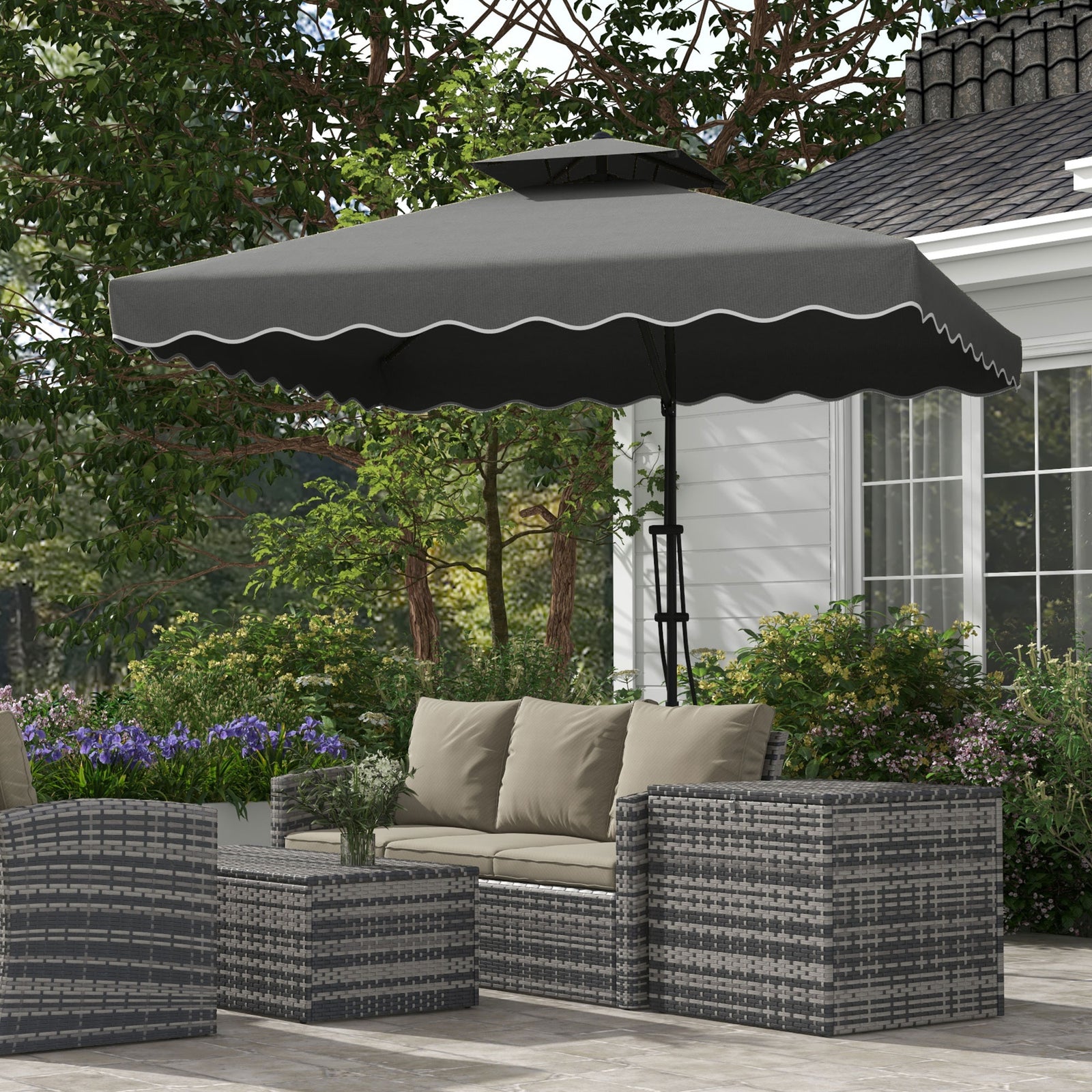 2.5m Square Cantilever Parasol W/ Ruffles | Dark Grey