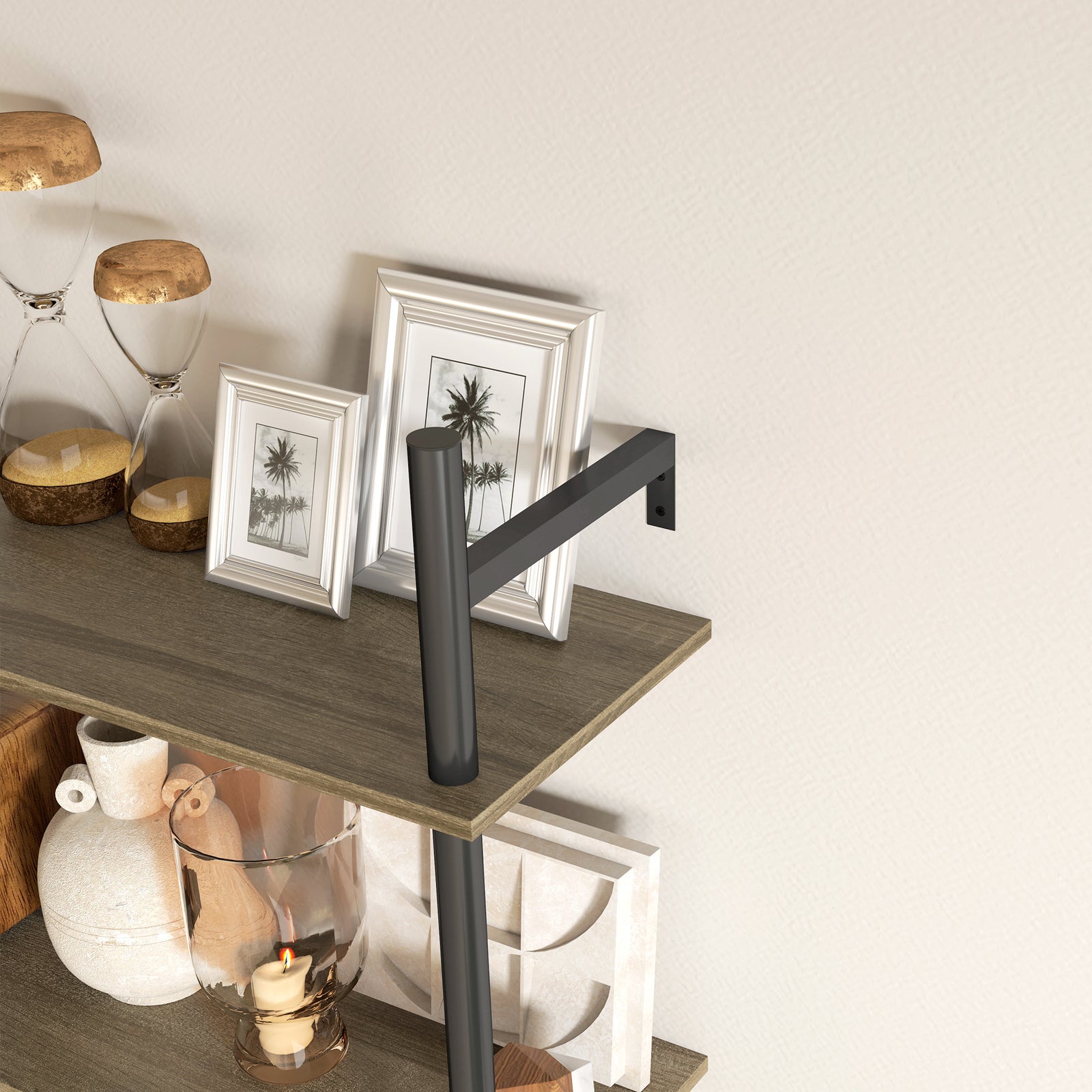 Wall Shelf Unit With 4 Hooks For Living Room, Entryway | One Size