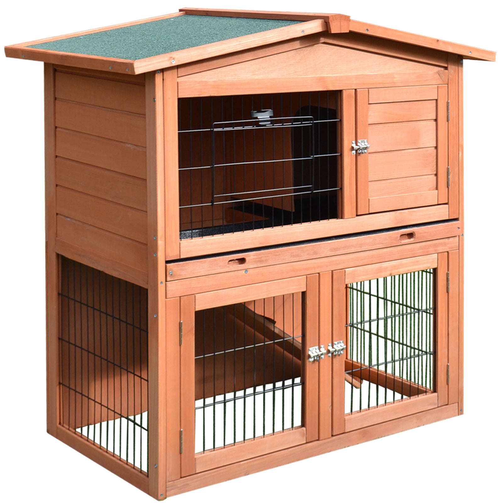 2 Tier Wooden Rabbit Hutch Guinea Pig Small Animal Cage 100.5x55x101 Cm