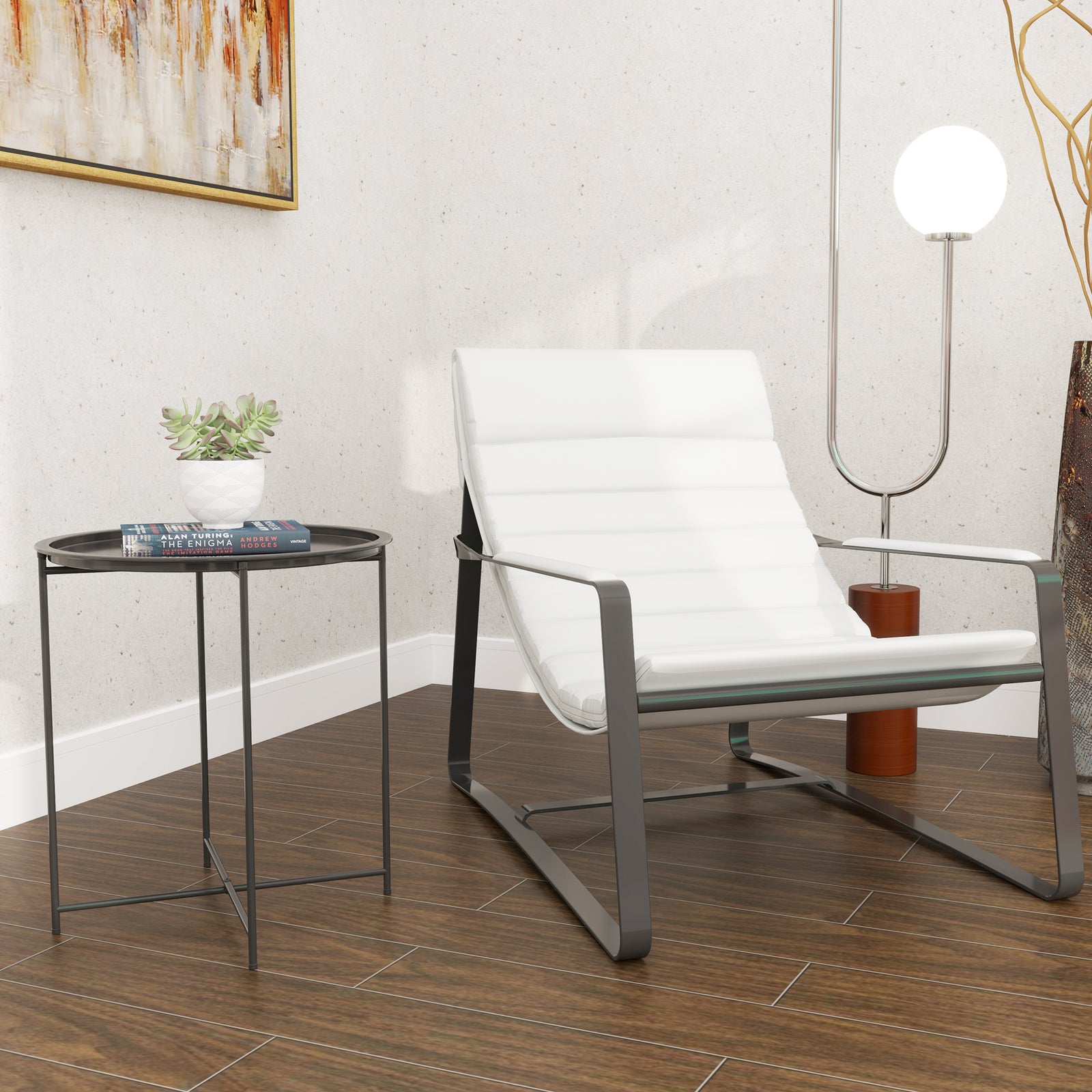 46cm Round Garden Table, Small Side Table W/ Removable Tray | Black