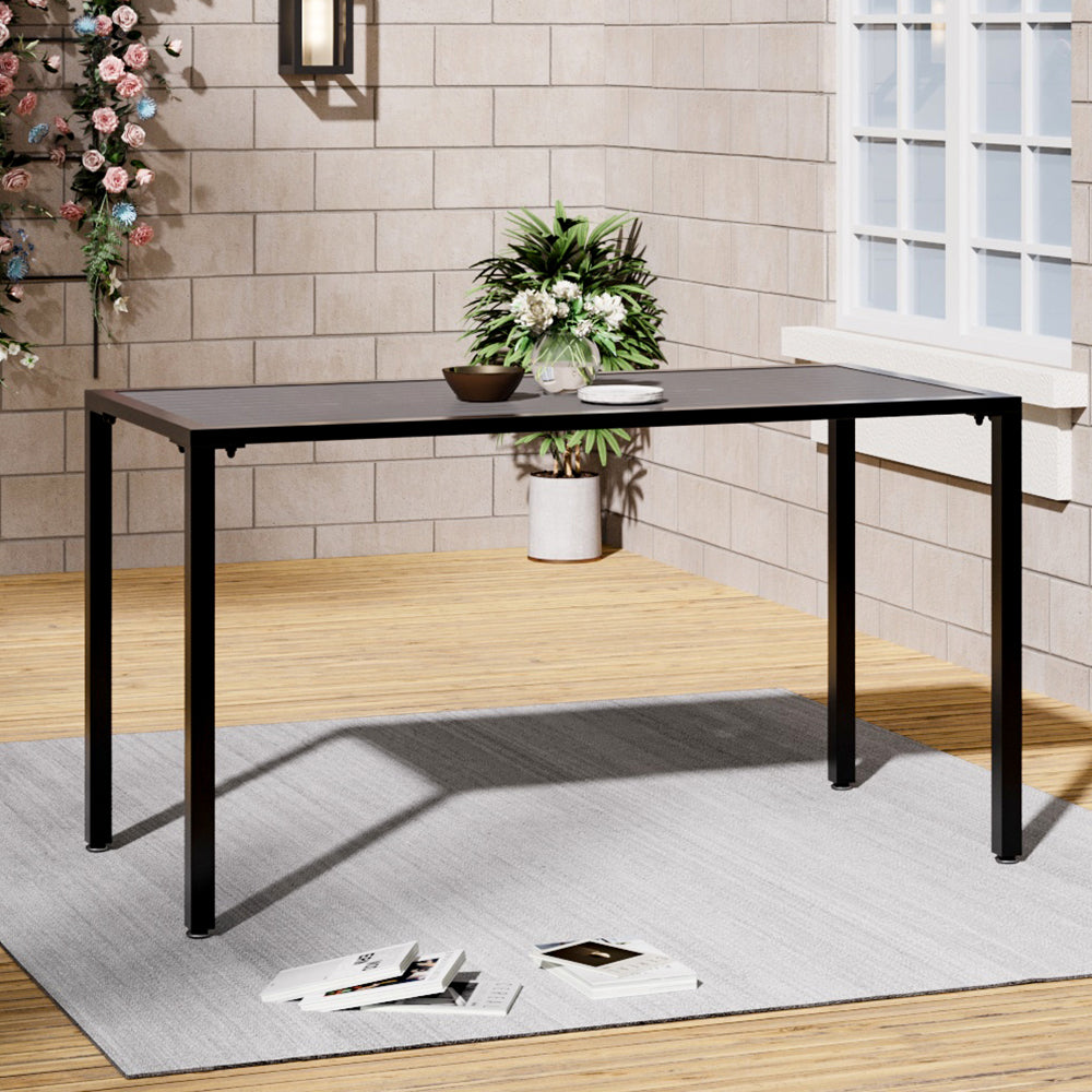 Living and Home 150cm Rectangular Outdoor Dining Table With Parasol Hole Grey