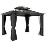 3 X 3.7m Aluminium Outdoor Hardtop Gazebo Canopy 2-tier Roof | Dark Gray