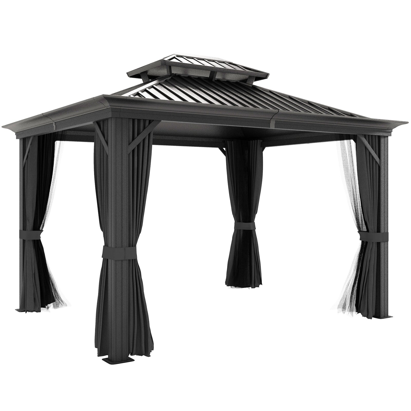 3 X 3.7m Aluminium Outdoor Hardtop Gazebo Canopy 2-tier Roof | Dark Gray