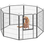 8 Panels Dog Playpen, Foldable Dog Pen Indoor Outdoor With Door | 100cm | Black
