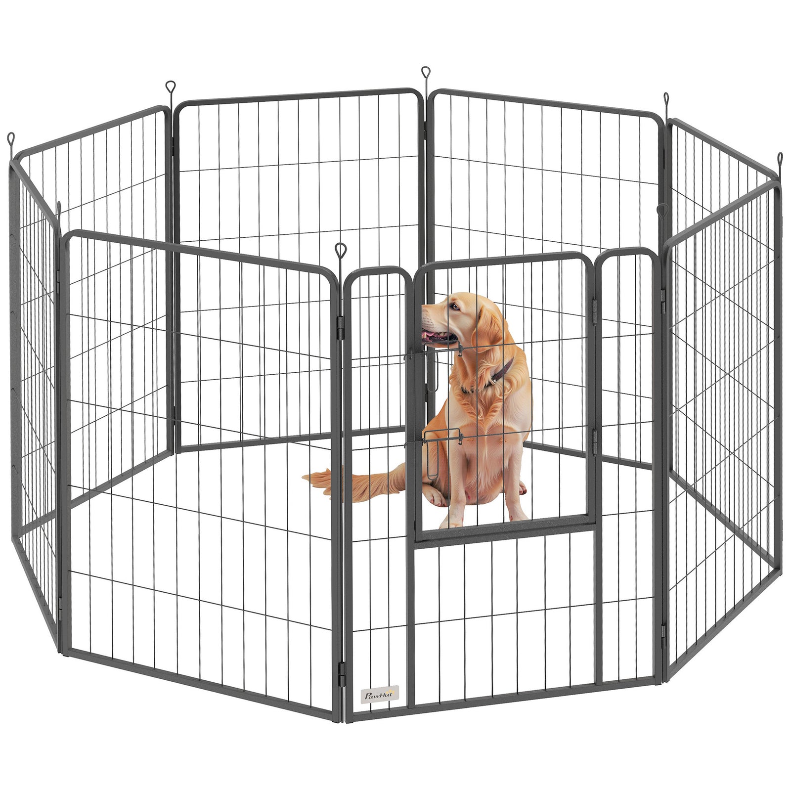 8 Panels Dog Playpen, Foldable Dog Pen Indoor Outdoor With Door | 100cm | Black