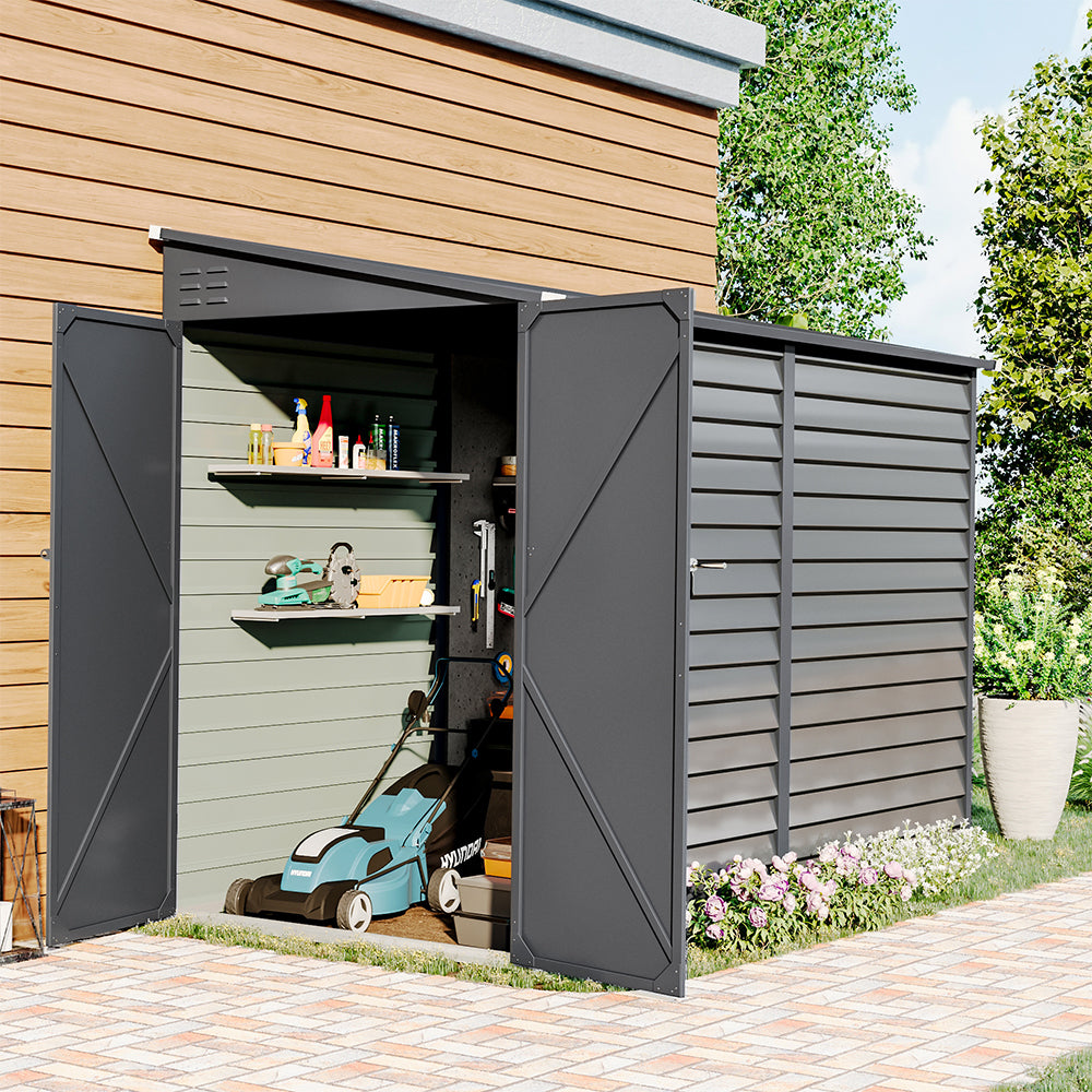Durable Zinc Steel Metal Garden Shed 4.7×8.86ft – Waterproof Outdoor Storage House For Tools And Garden Equipment, Grey | Grey