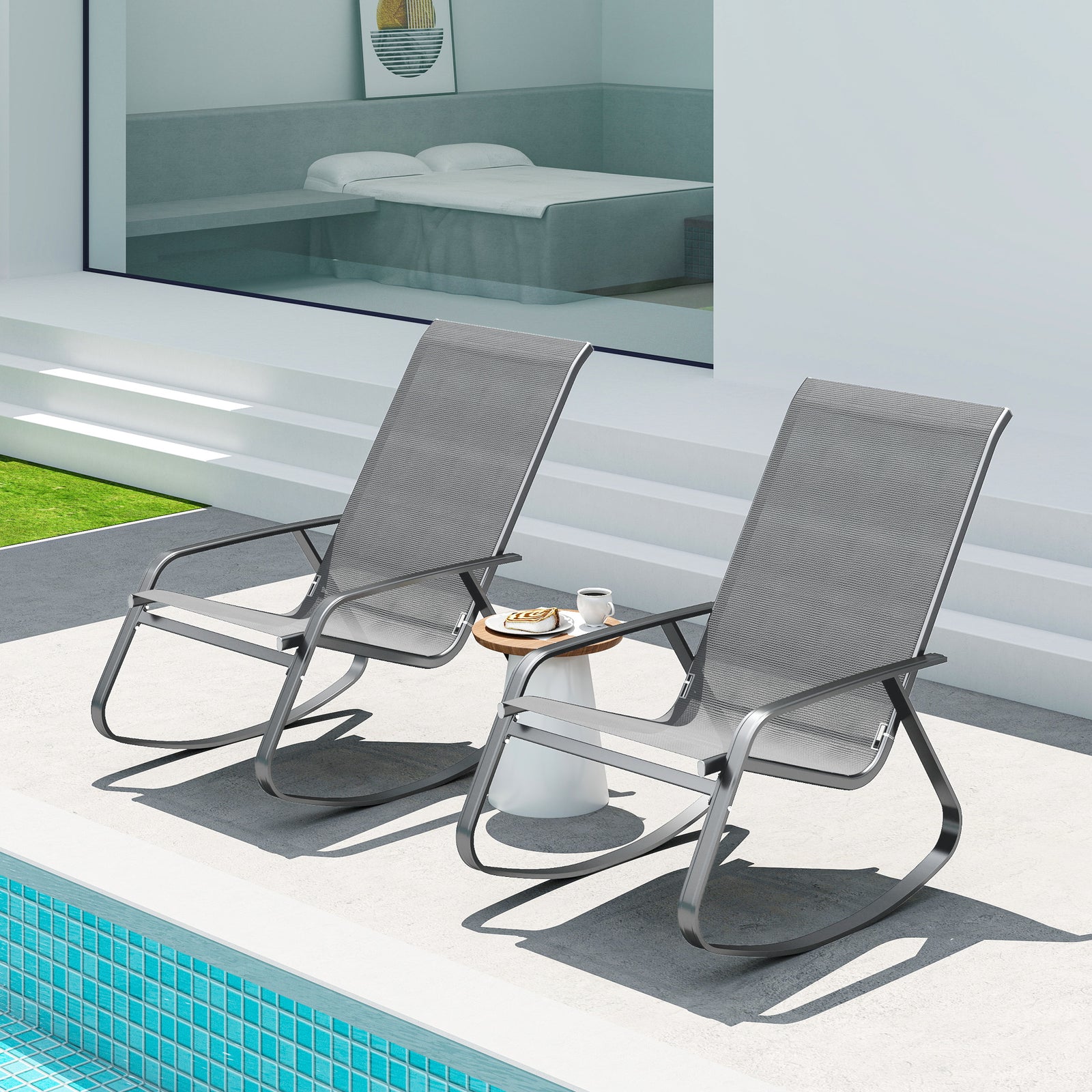 Garden Rocking Chairs Set Of 2, Ergonomic With Armrests