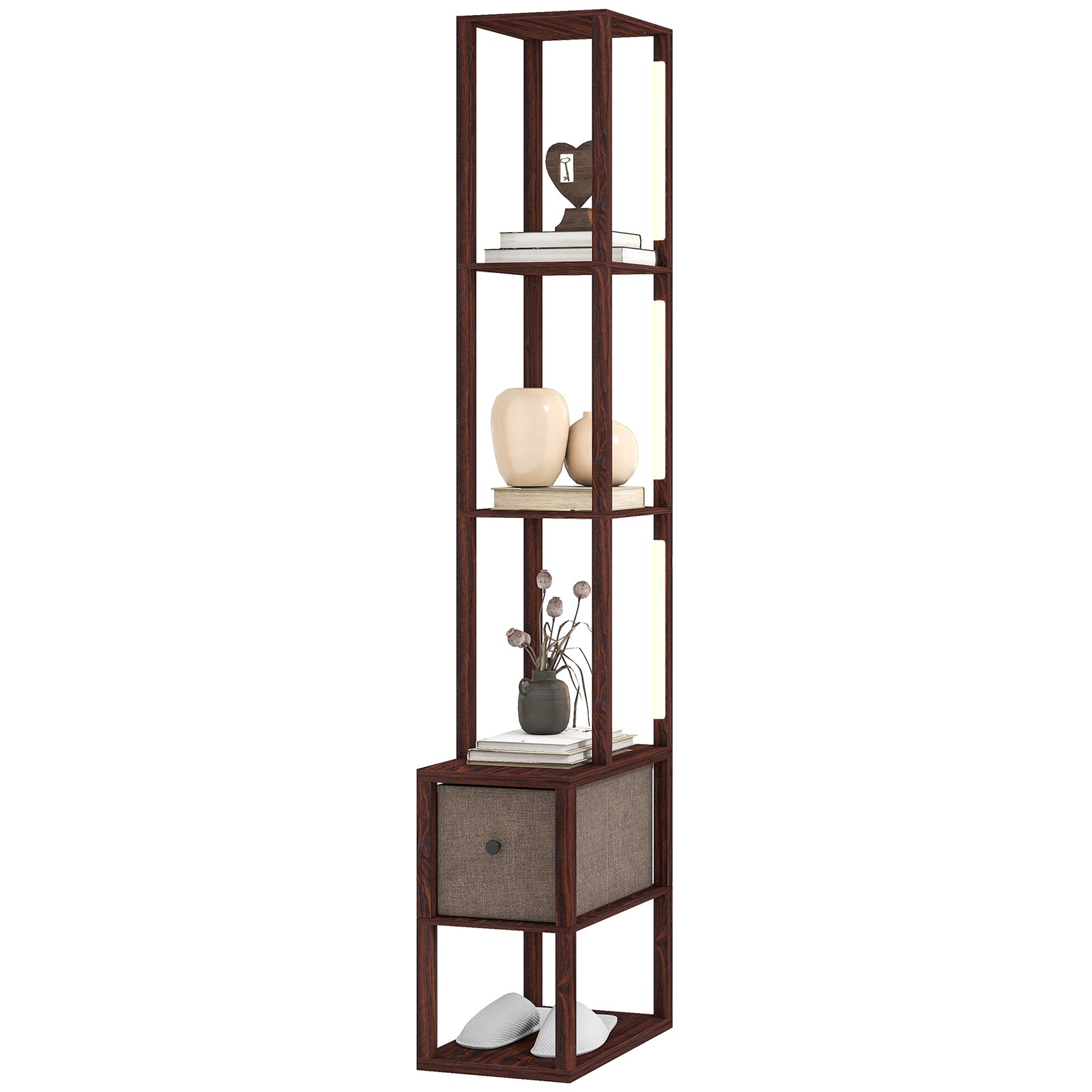 Floor Lamp With Shelves, Led Standing Lamp With Fabric Drawer | Dark Brown