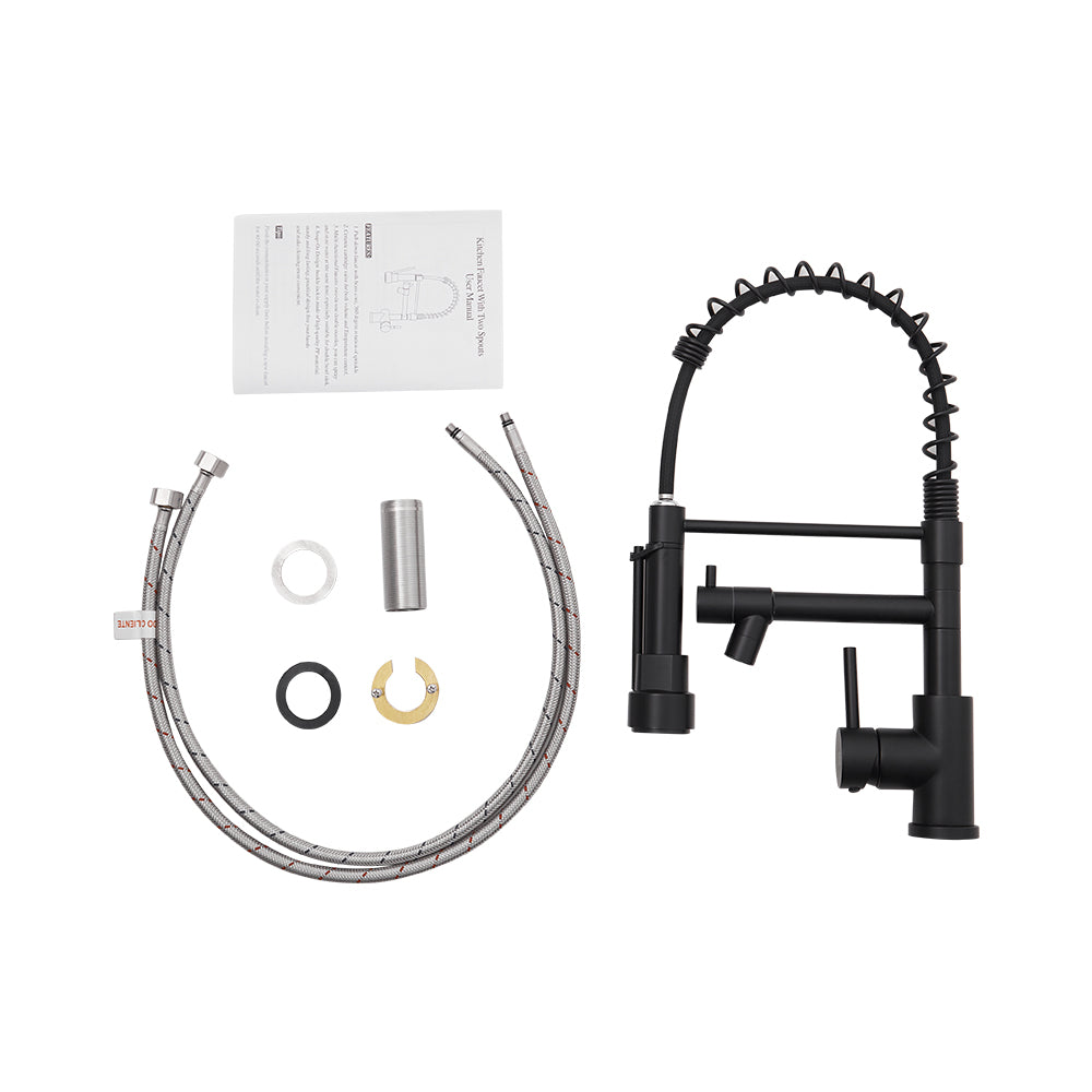 Stainless Steel Kitchen Faucet With Pull Down Spring Spout And Pot Filler | Black