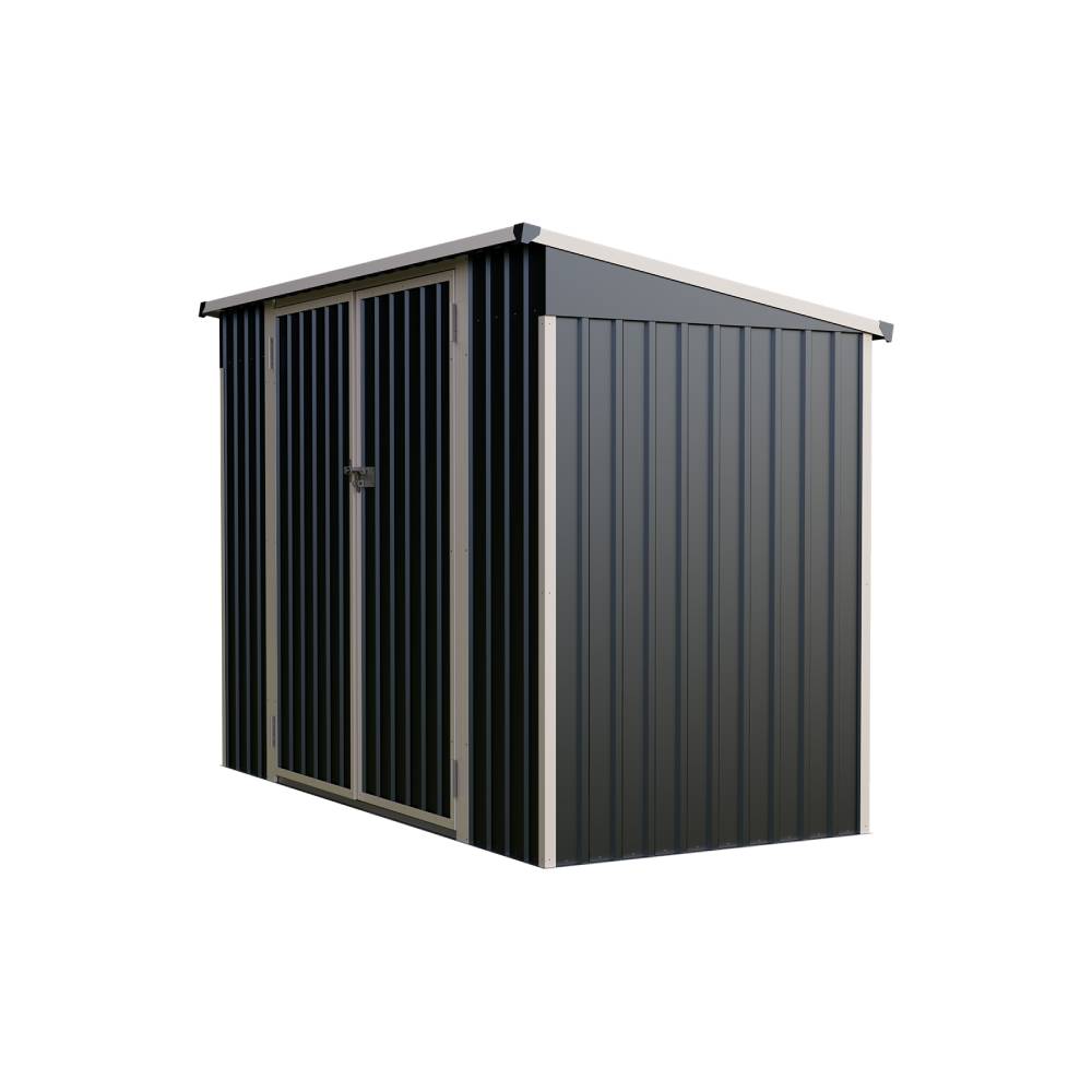 8x4 Ft Outdoor Metal Storage Shed with Pent Roof, 3 Lockable Doors & Adjustable Shelves, Weather-Resistant Garden Tool Storage House