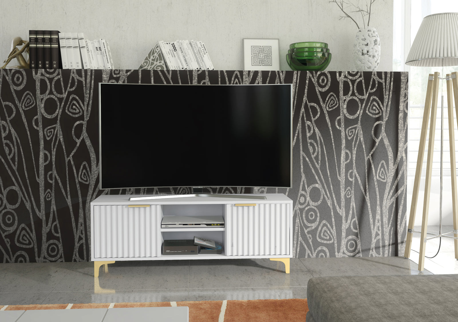 Tide Crest Tv Unit 120cm - Fluted Design | White