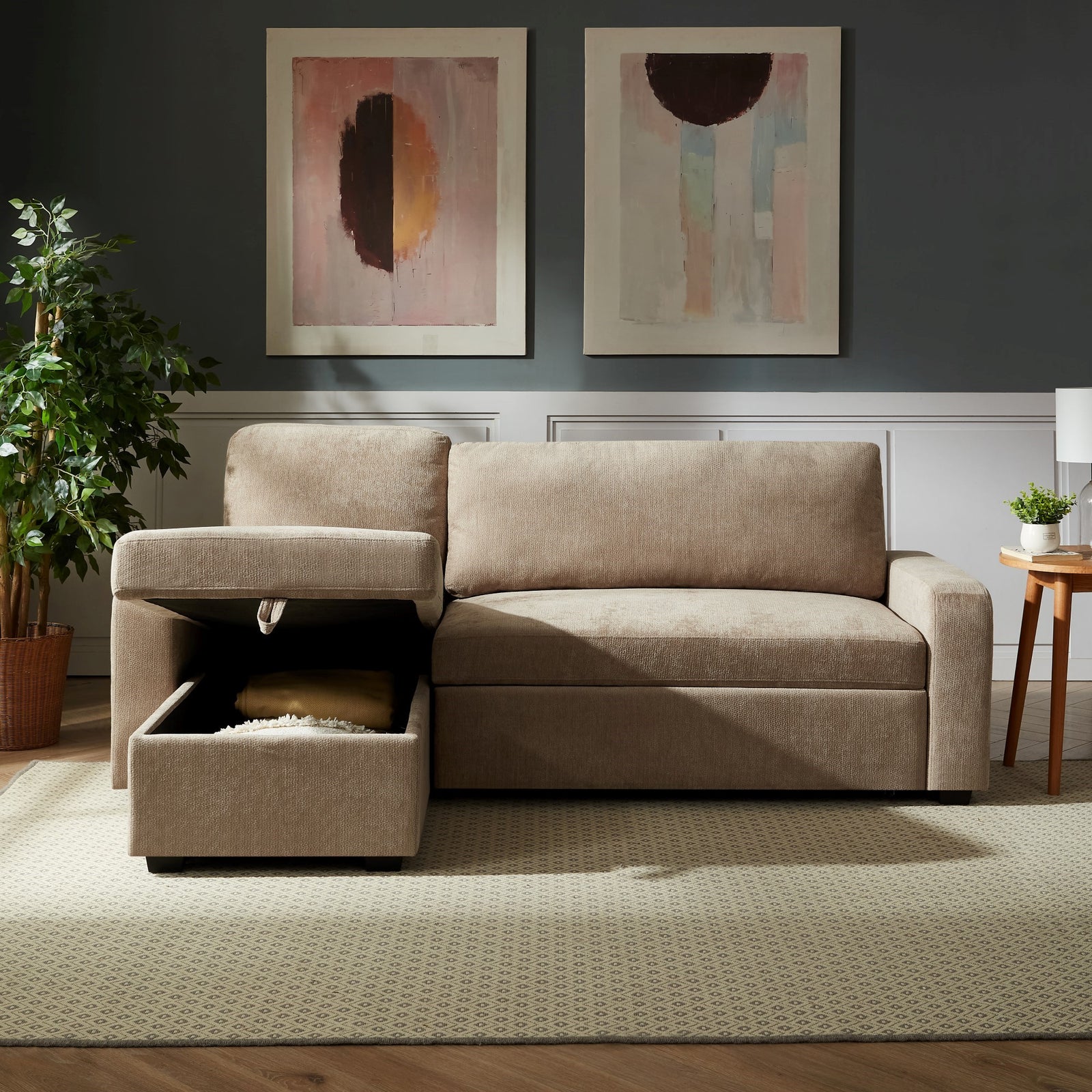Coeburn Reversible Corner Sofabed With Storage | Light Brown