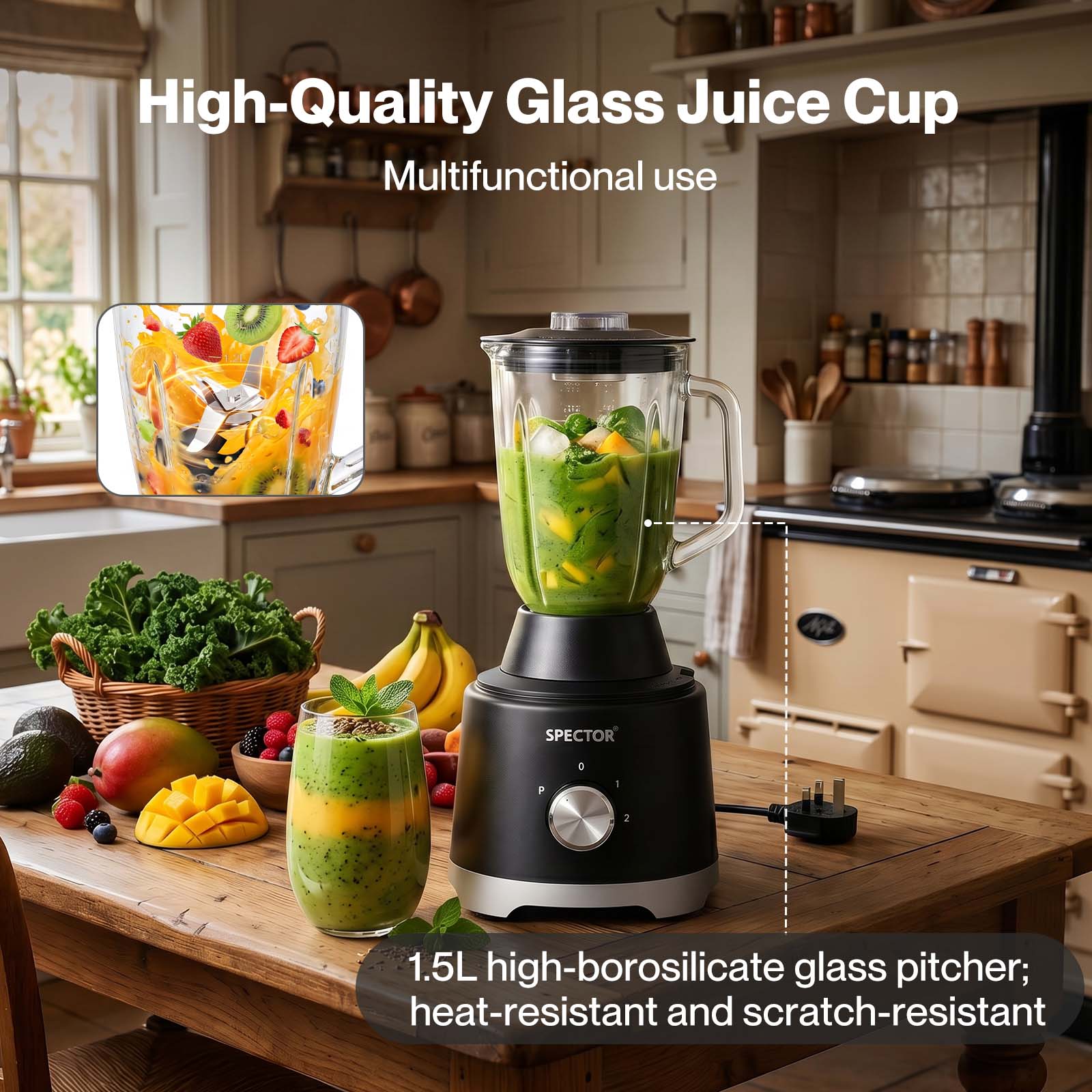 Spector Food Processor 1500w 2-speed Pulse 2.5l Chopper 1.5l Glass Jug