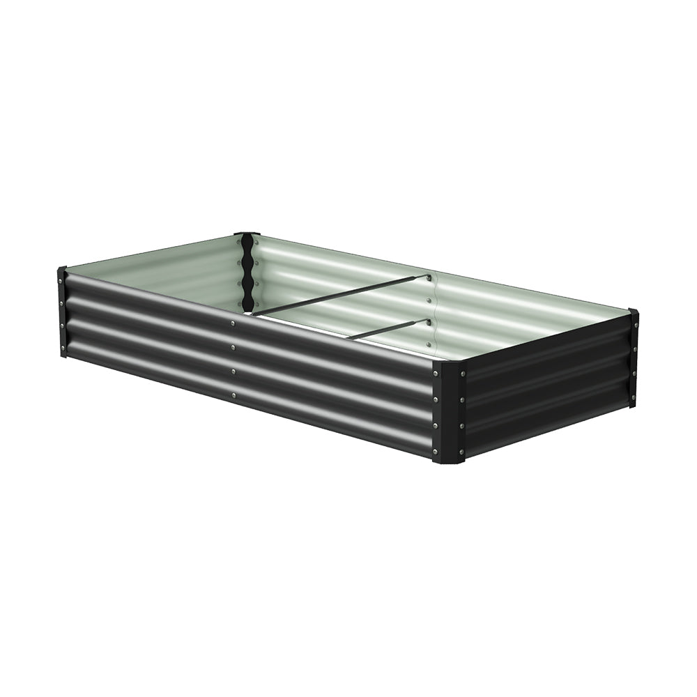 Rectangular Garden Bed – Durable Steel Raised Planter With Safe Edges,180cm W X 90cm D X 30cm H, 2 Support Bars | Black