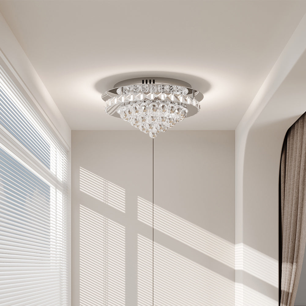 Crystal Round Led Semi Flush Mount Ceiling Light Dimmable | Warm