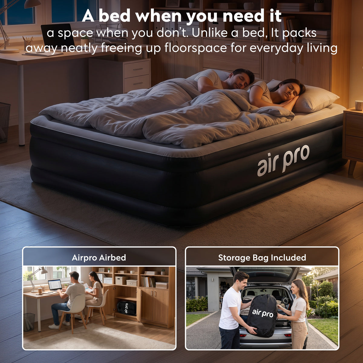 Inflatable Air Mattress With Soft Surface Built-in Electric Pump | Double | Black