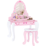 Kids Dressing Table Set, Ballet Theme Vanity Table With Stool, Mirror, Drawer