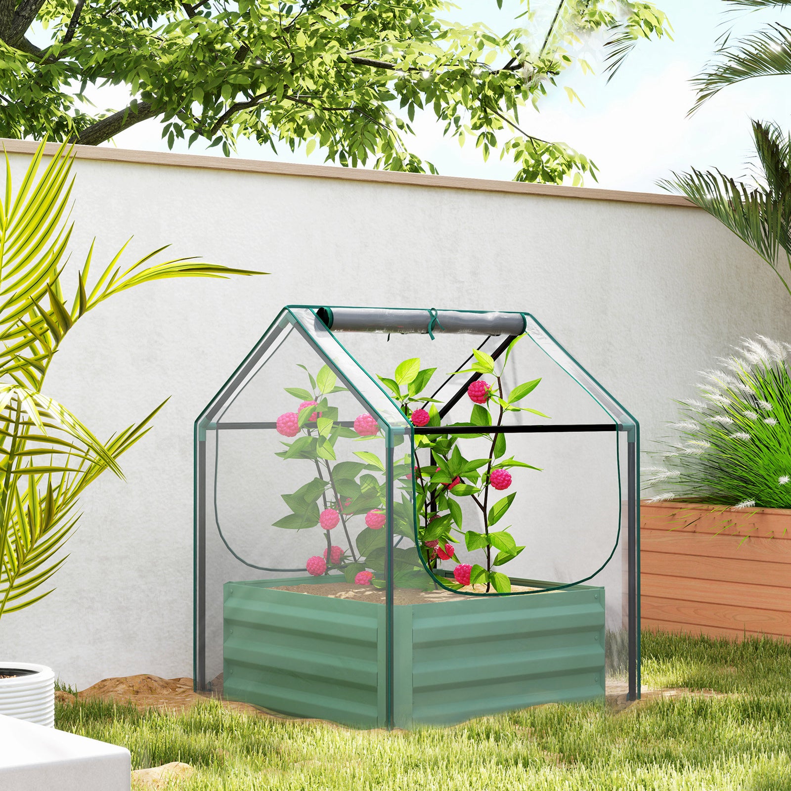 Raised Garden Bed With Cover, Clear And Green