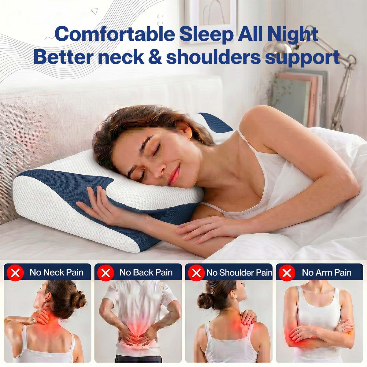 Lavio Cervical Contour Memory Foam Pillow Side Sleeper For Neck Pain Relief