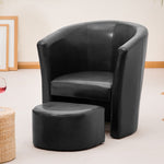 Halewood 70cm Wide Pu Vegan Leather Accent Tub Chair With Integrated Footstool | Black