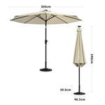 3m Garden Parasol Adjustable Tilting Parasol With Crank Handle With Classic Design Heavy-duty Round Base | One Size | Khaki
