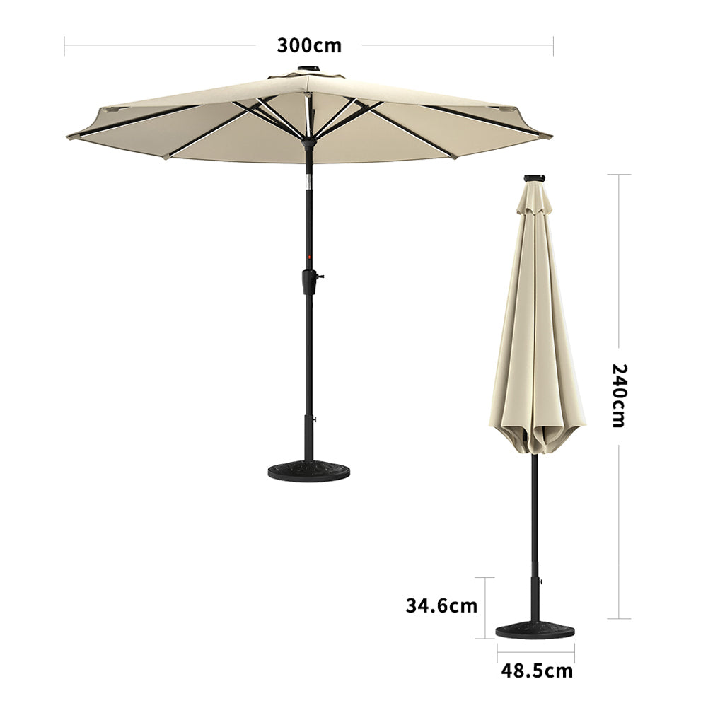 3m Garden Parasol Adjustable Tilting Parasol With Crank Handle With Classic Design Heavy-duty Round Base | One Size | Khaki