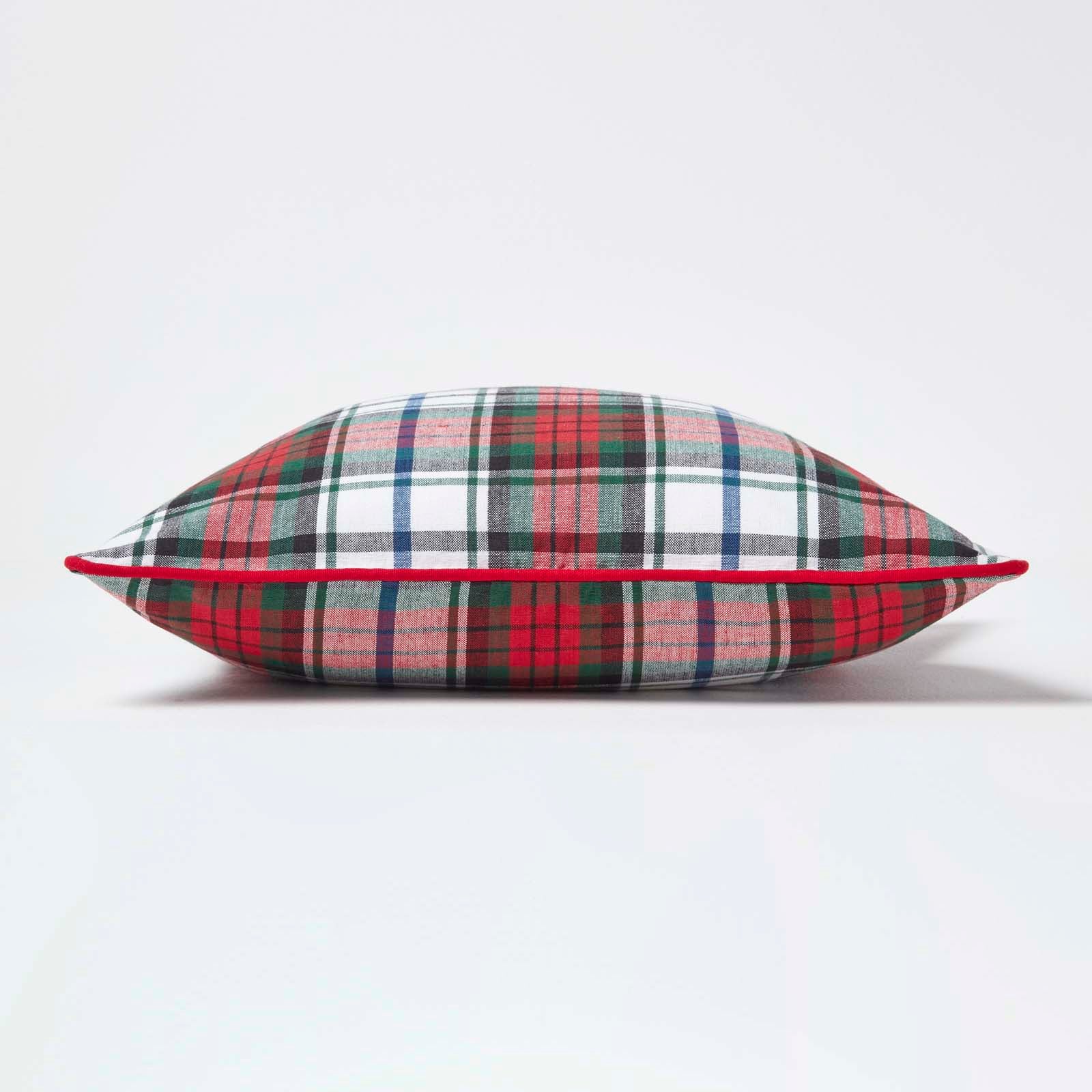 Tartan Check Cotton Cushion Cover | 30cm x 50cm | Red & White