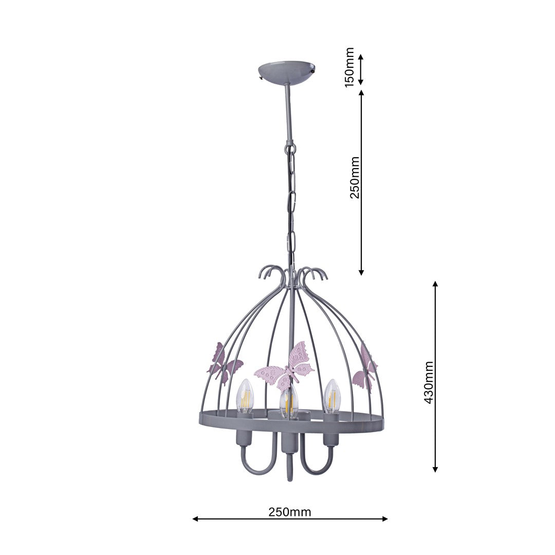 Kago Pink/grey Pendant Lamp Beautiful Hand Made Ceiling Light With A Butterfly Theme In Modern Grey And Baby Pink