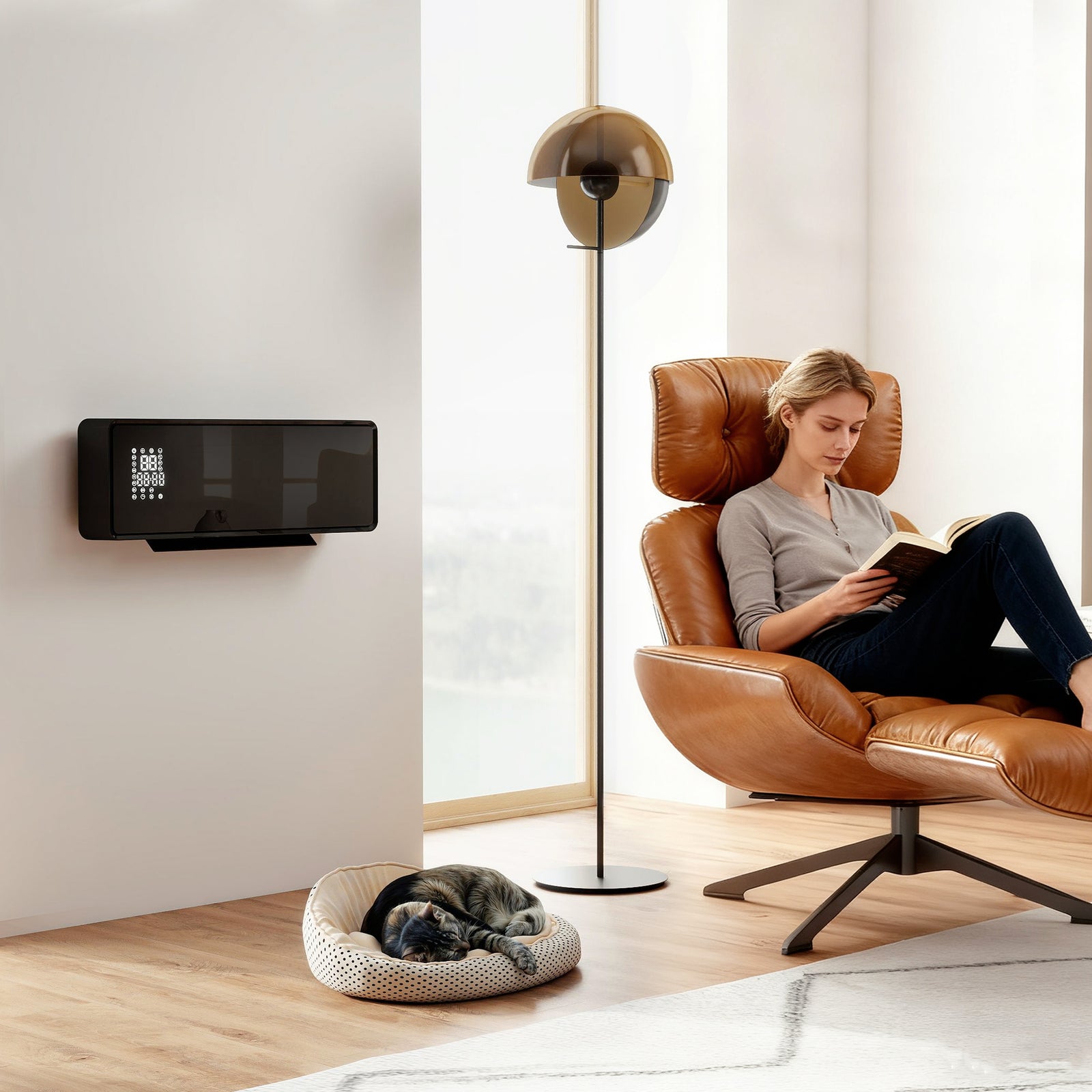 2000w Ceramic Electric Heater With Fan, Wall Mounted | Black