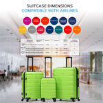 Set Of 3 Hard Shell Suitcase Cabin & Check In Cases With Tsa Lock - Overhead Cabin With Medium & Large Check-in Bag | Set of 3 | Emerald Green