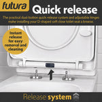 Toilet Seat Soft Close D Shape, Premium Thermoplastic, Quick Release, Top & Bottom Fixings | White