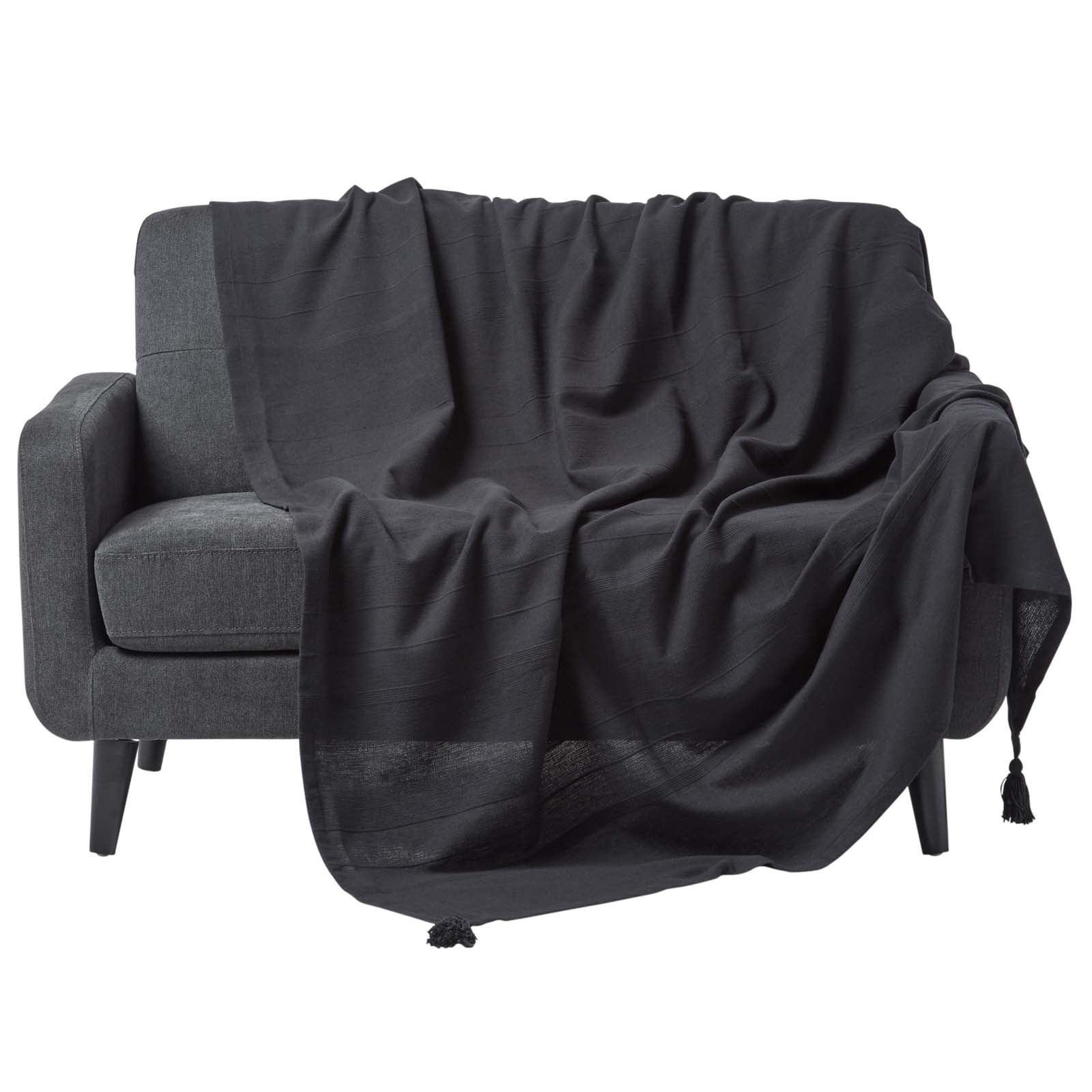 Cotton Rajput Ribbed Throw | 255cm x 360cm | Black