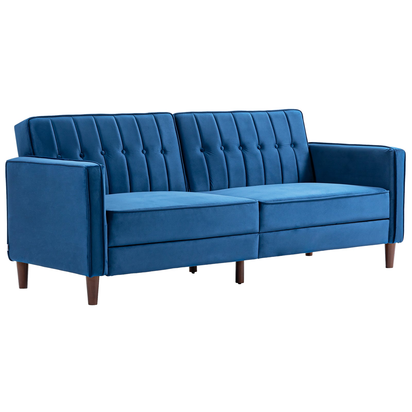 Convertible Sofa Futon Velvet Touch Tufted Couch Sofa Bed | One Size | Blue