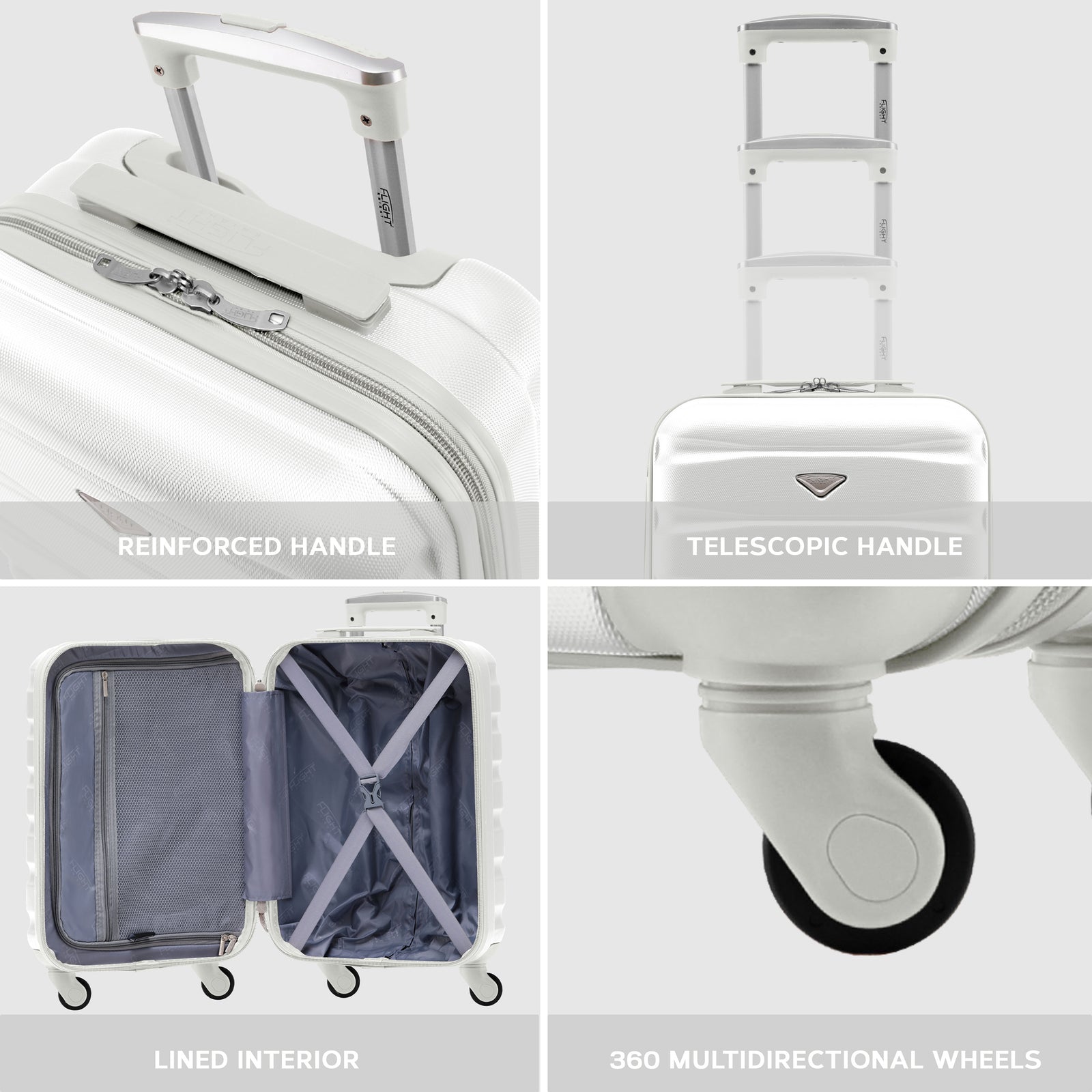 55x35x20cm Cabin Carry On Suitcase Hard Shell Overhead Luggage 100+ Airlines Approved | Cabin | White