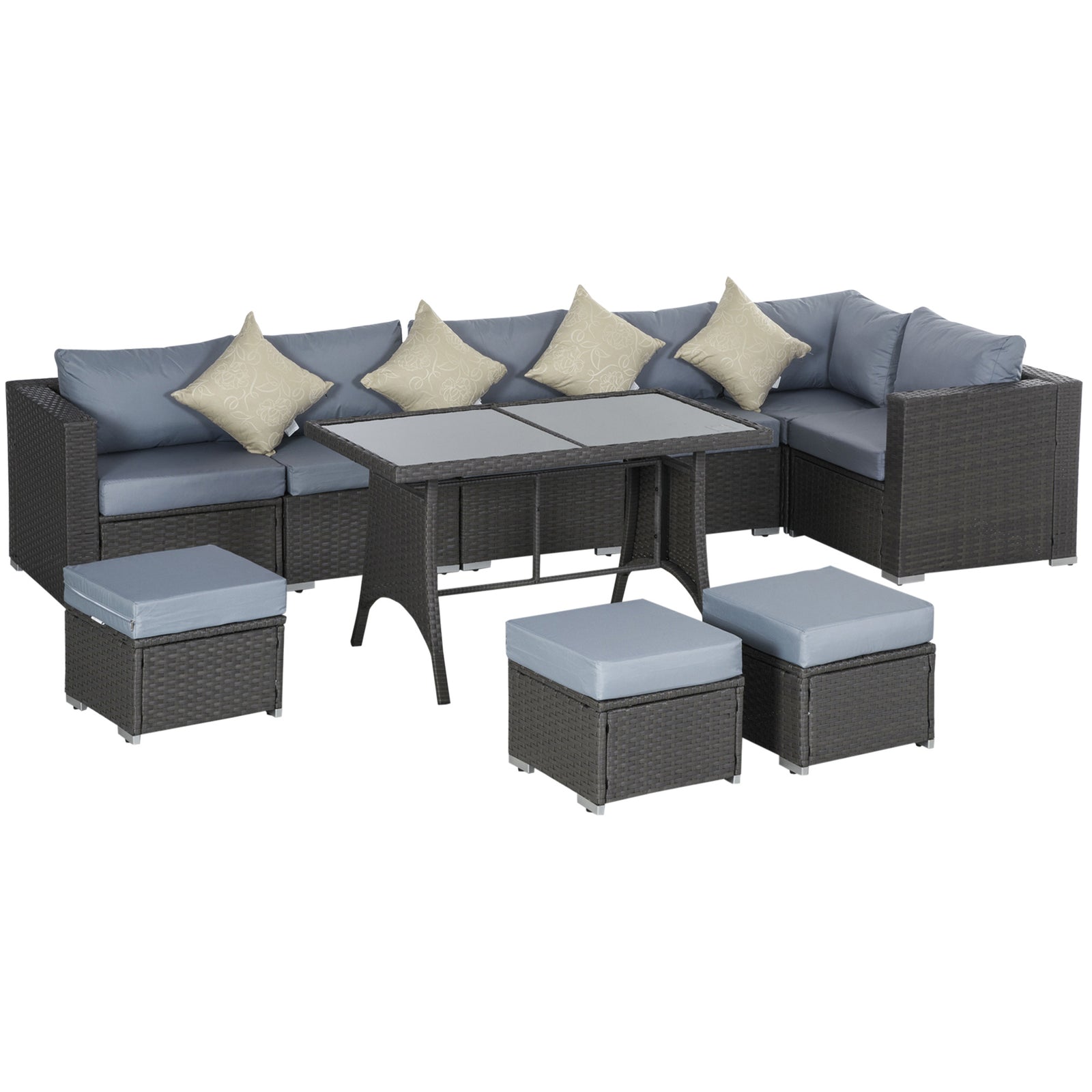 10 Pieces Rattan Sofa Set W/ Table & Cushions