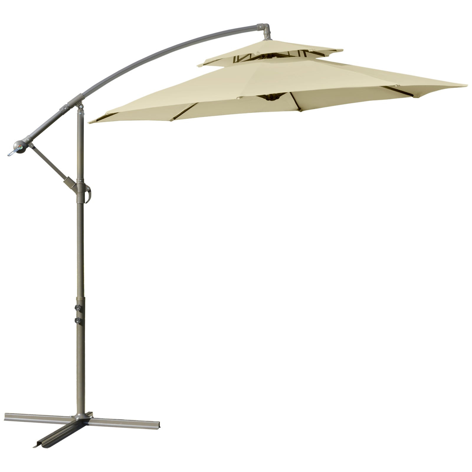 2.7m Cantilever Banana Parasol W/ Double Tier Canopy | Beige