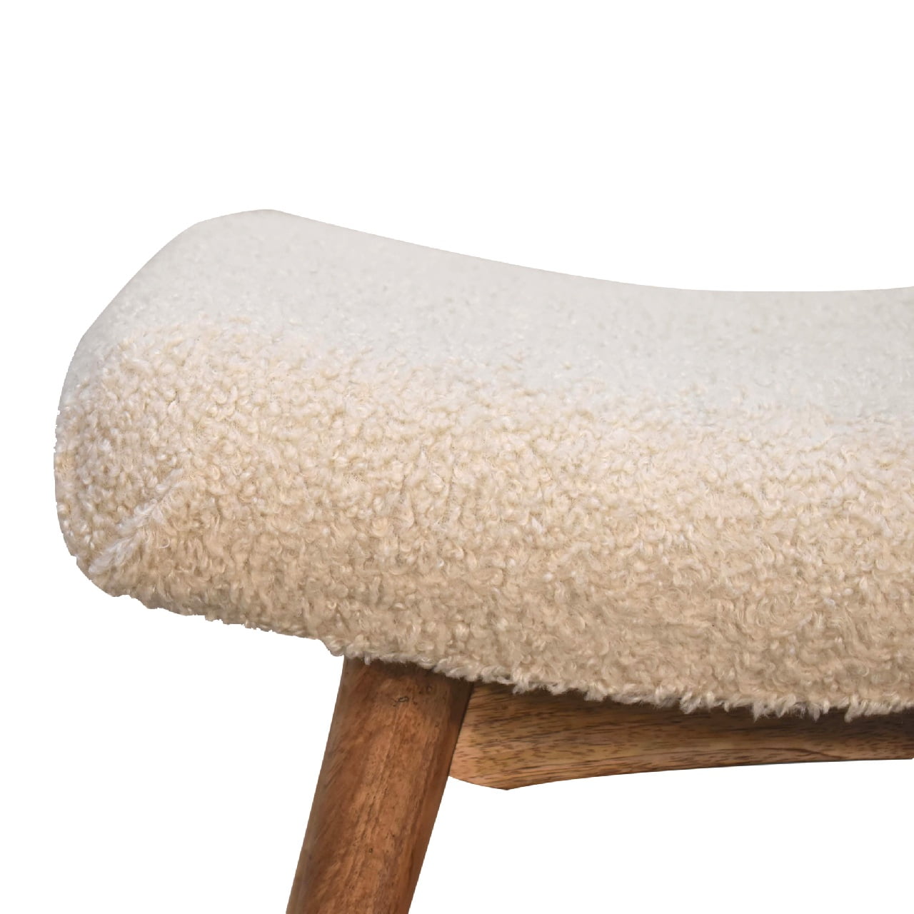 Solid Wood Boucle Cream Curved Bench