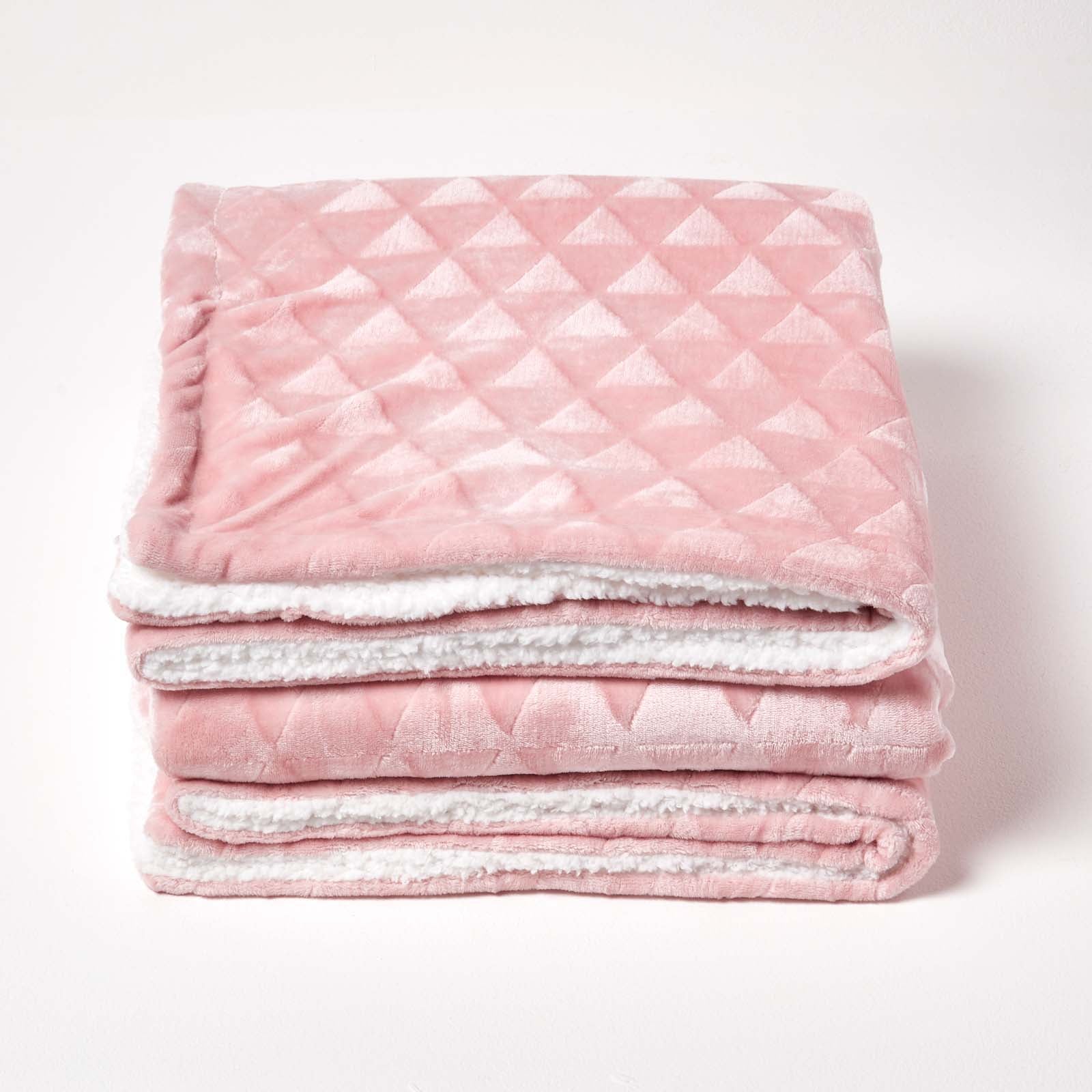 Geometric Triangle Velvet Throw | 160cm x 200cm | Blush Pink