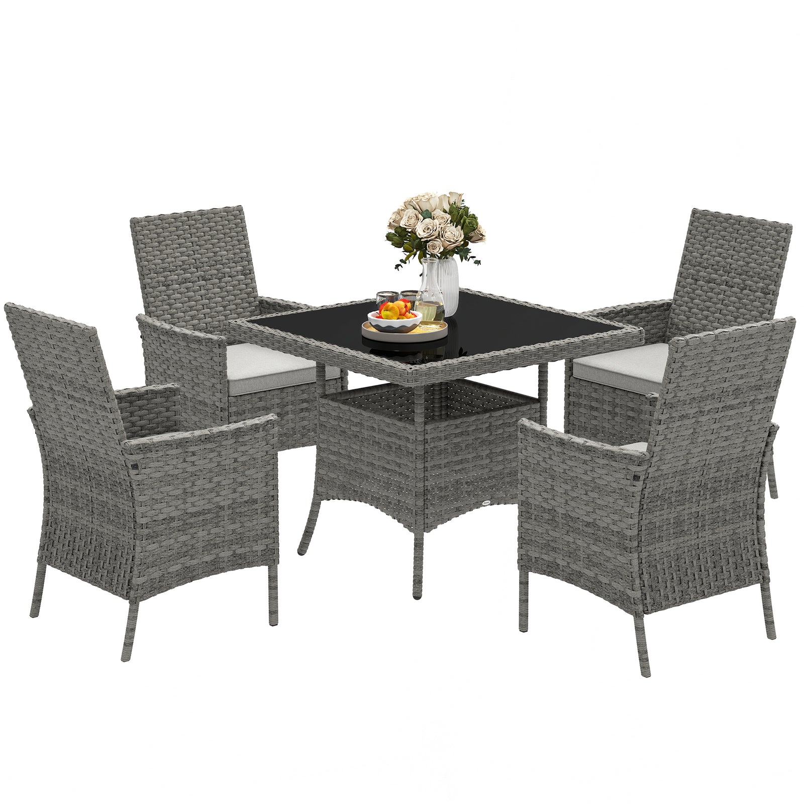 4 Seater Rattan Garden Furniture Set With Cushion | Dark Gray