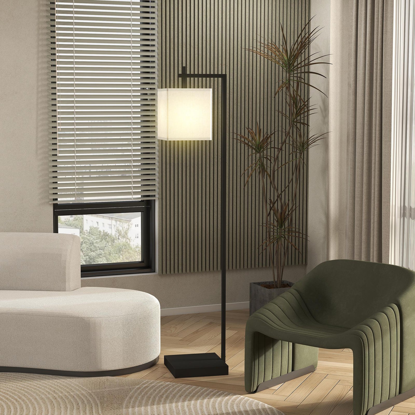 HOMCOM 66" Modern Floor Lamp For Living Room With 10 Brightness Levels