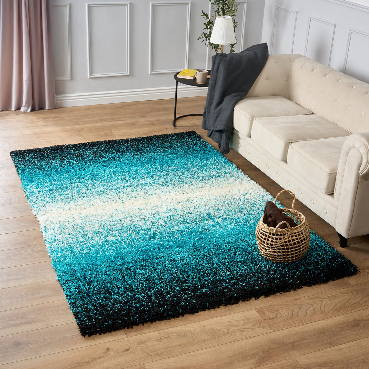 Blended Thick Shaggy Fluffy Deep Pile Living Room Rug | 200cm x 290cm | Teal