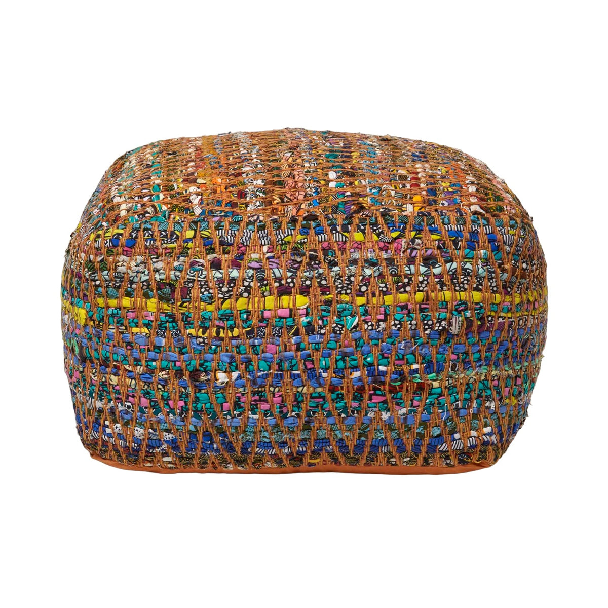 HOMESCAPES Multicolour Chindi Design Bean Filled Pouffe Large 60 X 60 X 30 Cm