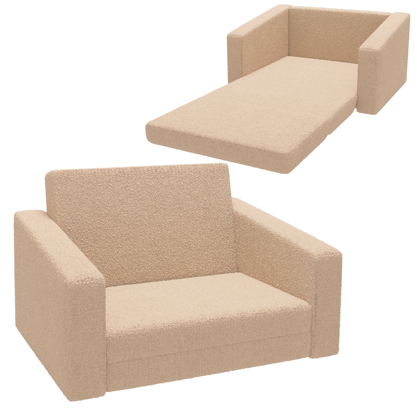 2 In 1 Kids Chair Recliner With Washable Cushion, Cover | Khaki