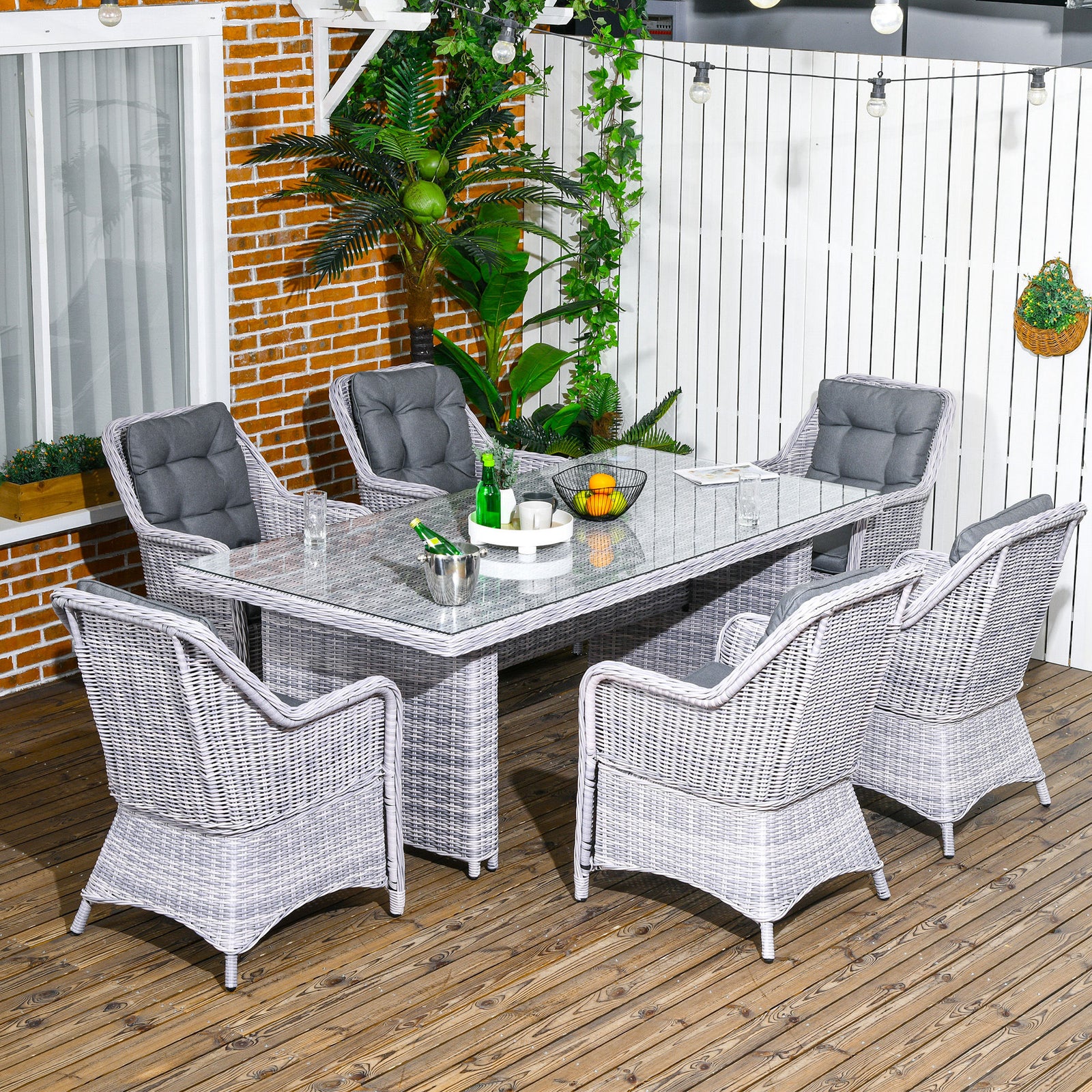 7 Pcs Patio Pe Rattan Wicker Dining Set